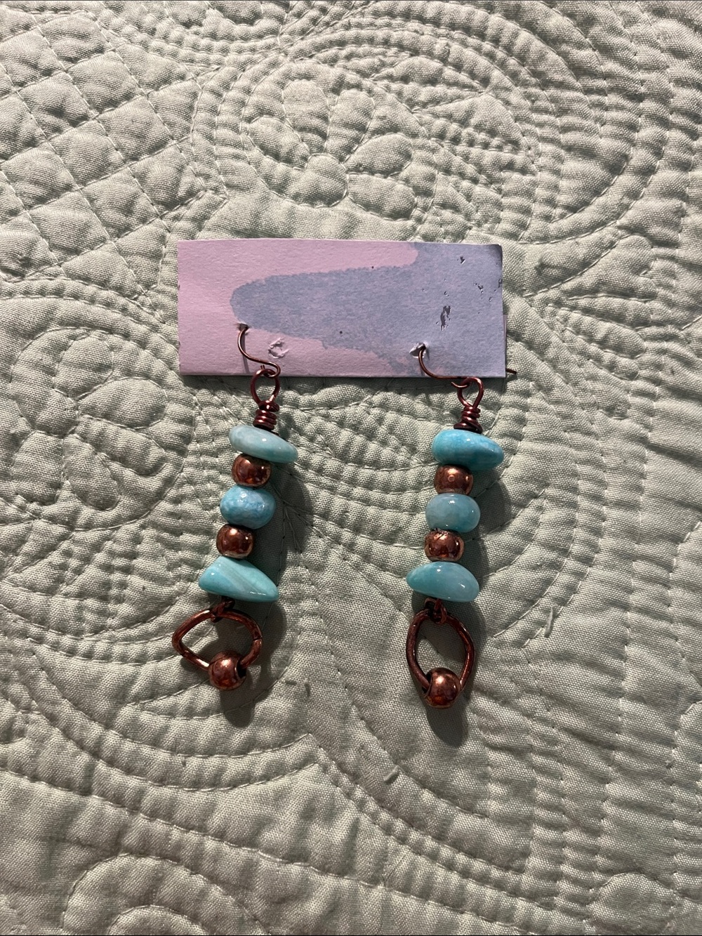 Handcrafted Turquoise Bead Drop Earrings - Unbranded